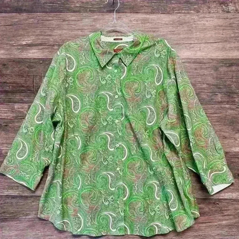 Talbots Multicolored Boxy 3/4 Sleeve Button Down … - image 1
